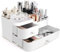 Make Up Organizer Kosmetik Aufbewahrung: Schminke Pinsel Aufbewahrungsbox Bad mit Schubladen - Badezimmer Schminktisch Acryl Makeup Box, Behälter, für Nagellack Lippenstift | Weiß