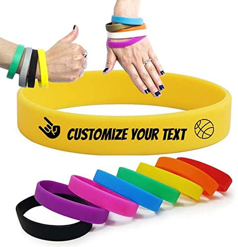Temeite Kautschukarmband, 100% umweltfreundliches Silikonmaterial, Modisch und Design, Geeignet für alle Altersgruppen, Regenbogen-Silikonarmband, Personalisiertes Armband (Farbe: Gelb)