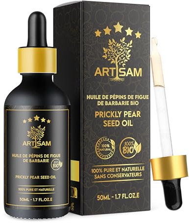 MEILLEURE HUILE ANTI-AGE HUILE DE PÉPINS DE FIGUE DE BARBARIE BIO - Top 1 des soins anti-rides et anti-cernes - Pressé à froid Certifiée 100% Bio Pure et Naturelle - Extra Vierge 50 mL Vegan