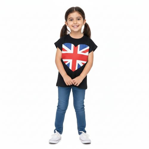 A2Z 4 Kids Girls England Football Heart Print T-Shirt Age 5-13 Black