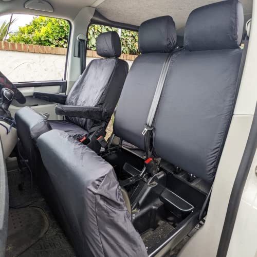 Heavy Duty Covers Maßgeschneiderte Van-Sitzbezüge für Volkswagen Transporter T5, T6, T6.1, wasserdicht, schwarz, WSC3017