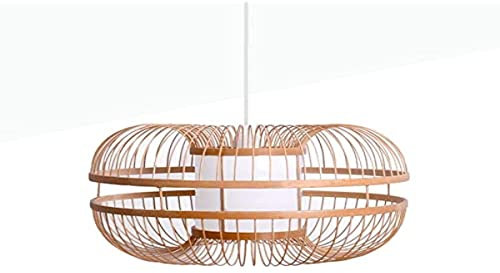 B·LED BARCELONA LED BarcelonaLED Pendelleuchte aus japanischem Bambus aus Weide, geflochten, nordischer Stil, zentraler Diffusor, weiß, mit Lampenfassung, E27, für Wohnzimmer, Küche, Ø 40 cm