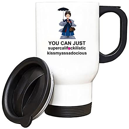 Giftme Mary Poppins Secret Santa Supercalifragilistic Rude Sweary Travel Silver/White Tea/Coffee Mug. (White)