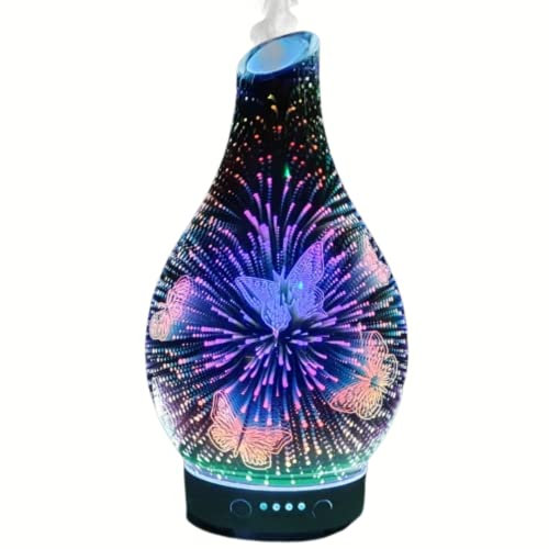 Cello 3D Butterfly Glass Ultrasonic Diffuser- Oil Diffusers And Humidifiers For Home - An Aromatherapy Diffuser To Pair With Essential Oils Or Used As An LED Lamp. 3D Diffusers For Home.