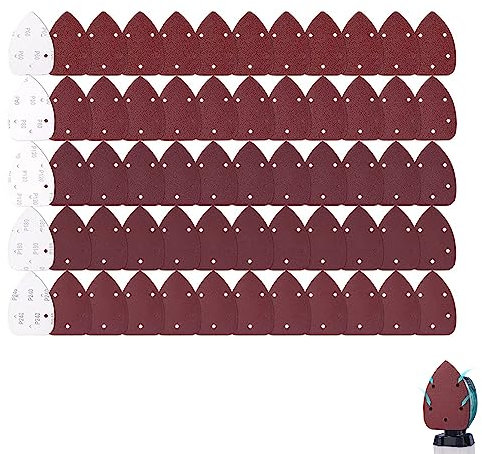 Triangoli Abrasivi, 50 Pezzi Carta Vetrata con 5 Fori per Mouse Levigatrice Smerigliatura Fogli Abrasivi, Allumina Grana 40/80/120/180/240