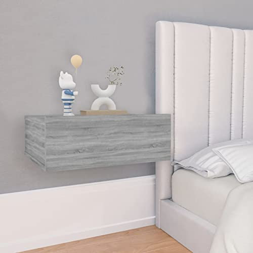 Homgoday Hängende Nachttische mit Schublade Nachtkommode Nachtschrank Nachtkonsole Wandboard Wandschrank Nachtschrank zur Wandmontage Grau Sonoma 40x30x15 cm Holzwerkstoff
