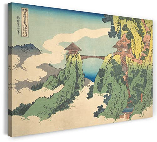 Leinwandbild (30x20cm) Katsushika Hokusai: Die hängende Wolkenbrücke am Berg Gyōdō bei Ashikaga (Ashikaga Gyōdōzan kumo no kakehashi), aus der Serie Bemerkenswerte Ansichten von Brücken in verschie..