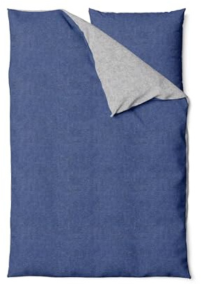 Traumschloss Melange Flanell Wende-Bettwäsche in blau, 100% Baumwolle, 135x200cm 80x80cm, mit Reißverschluss, Made IN Green by Oeko-TEX