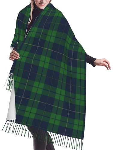 GRatka Schal, blaugrüner Tartan-Karo, schottischer Textilstoff, alt, Unisex-Schal mit Fransen, groß, warm, weich, Kaschmir-Gefühl, Tücher, 196 x 68 cm