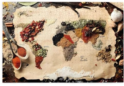 Weltkarte aus Gewürzen Druck 1000 Teile Puzzle Premium Holzpuzzle Geschenke Für Erwachsene Familie Hochzeit Abschluss Geschenk Vertikale Version