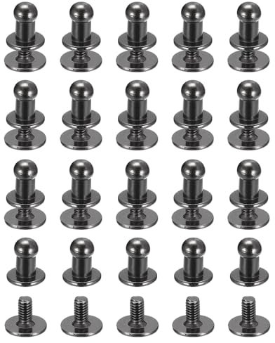 QUARKZMAN 4mm Vite a Testa Sferica Rivetti Bottone Nipplo, Confezione da 20 per Artigianato in Pelle Fai da Te Borsa Cintura, Nero Metallizzato