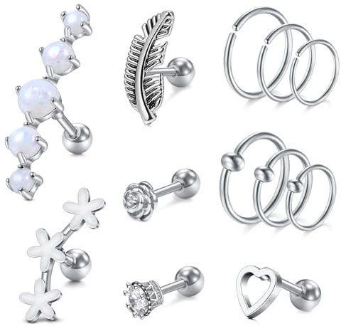 AceFun 12 Stück Silber Knorpel Ohrstecker Chirurgenstahl Helix Piercing Labret Flache Kugel Zurück Daith Ohrringe für Damen Herren