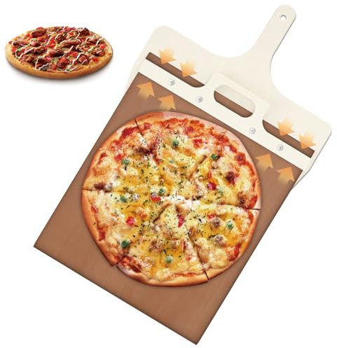 Swetfela Pala de pizza deslizante, perfecta entrega ef Pizza Pizza, para hornos de interior y exterior, pala de pizza, mango deslizante
