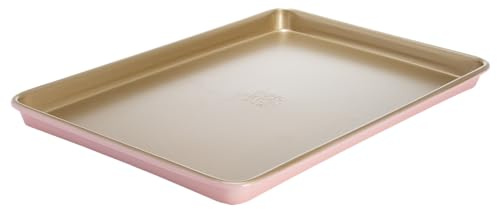 Paris Hilton Nonstick Carbon Steel Bakeware Collection, 15-Inch x 10-Inch Cookie Baking Sheet, Dishwasher Safe, Made Without PFOA and PFAS, Pink Champagne Two-Tone