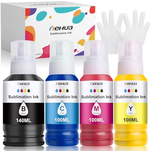 hehua 440ML Encre à Sublimation Multipack Compatible pour Epson E102 E104 ET-2810 ET-2820 ET-2830 ET-2815 ET-4810 ET-2850 ET-2856 ET-2870 ET-4800 pour Transfert à Chaud T-Shirts Gobelets Tumbler