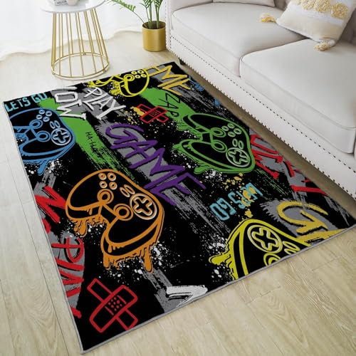 HUXJOKO Area Rug Colorful Gaming for Gamer Boys Home Decor Non-Slip Rugs Machine Washable Doormat Carpet Mat for Living Room Bedroom Kitchen Kindergarten Room Classroom,5' x 7'