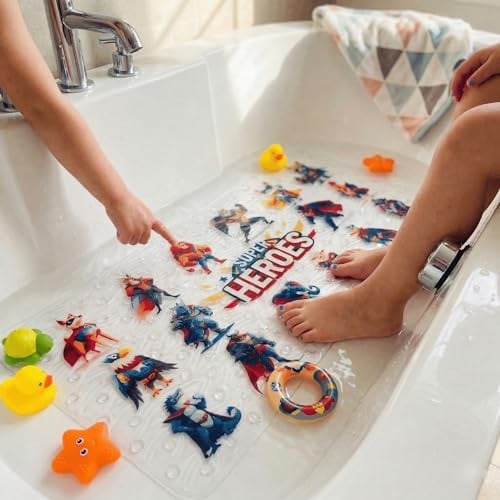 Non Slip Bath Mat for Tub,Cartoon Slip-Resistant Mat for Kids Bath Tub - Anti-Slip Bathtub Mat - Non-Slip Shower Floor Mat for Toddlers and Baby Bath Time (Super Hero)