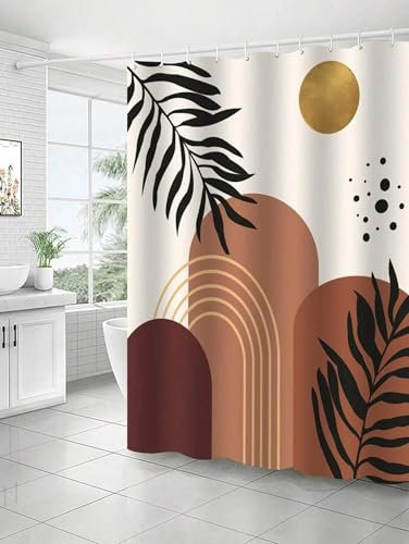 Rideau de douche à impression numérique, rideau de douche abstrait avec impression de montagne et de soleil, doublure de rideau de douche imperméable moderne pour salle de bain 90x200cm/35x79in(WxH)