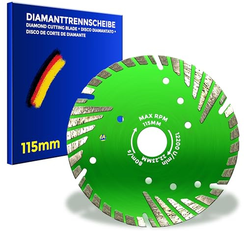 BERGMANN ® Disco diamantato Ø 115 mm per cemento armato, calcestruzzo, granito, pietra, marmo, mattoni, ecc. | Disco da taglio diamantato per smerigliatrice angolare Bosch Makita Metabo
