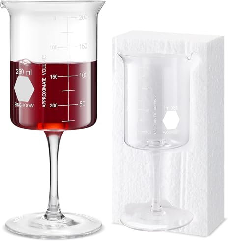 Singhoow 1 Pcs Laboratory Beaker Wine Glasses, 8.5 oz Chemistry Glasses Thick Glass for Wine Borosilicate Glass with Graduated Chemistry Glassware Science Christmas Gift
