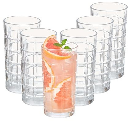 Eden & Willow Set of 6 Luxe Geometric Highball Drinking Glasses | Tumbler Glasses for Cocktails & Whisky | for Hot and Cold Drinks 350ml