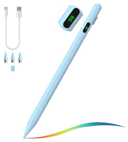 MoKo Stylet pour Écran Tactile, Stylet Universel Compatible avec iPad/iPhone/Samsung/Autres Smartphones et Tablettes iOS/Android, Stylet de Tablettes avec Affichage de Batterie, Bleu