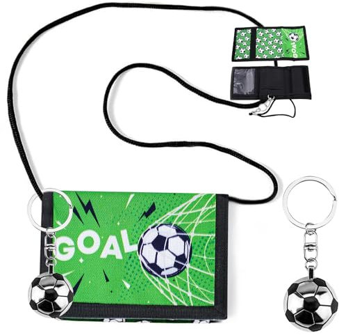 PacuM Geldbeutel Kinder Kinder Geldbeutel Jungs Fußball Motiv Fußball Brustbeutel Jungen Geldbeutel mit Metall Fußball Schlüsselanhänger Fußball Motiv Brustbeutel,für Teenager Jungs Mädchen