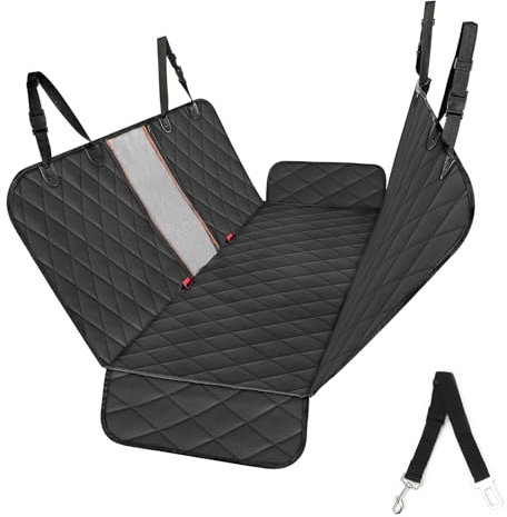 Genérico Funda Coche para Perro - Protector Asiento Trasero Resistente Antideslizante - Cubierta Impermeable con Rejilla para Mascota - Incluye Cinturón