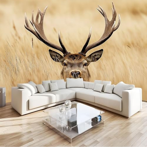 Braun 3D Fototapete Prärietier Hirsch Hochwertige Vlies Wandbild Modernes Wanddeko Tapete, Für Wohnzimmer Schlafzimmer Büro B200 X H140 Cm