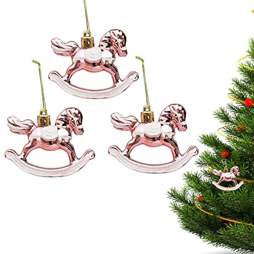 Rocking Horse Ornament – Rocking Horse Christmas Decorations – 3 Pieces Christmas Tree Pendant Ornament with Lanyard, Rocking Horse Decoration, Christmas Animals Orn