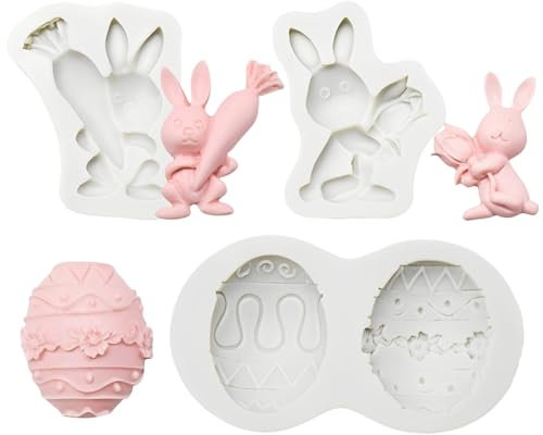 OULCLKH 3 pcs Easter Bunny Silicone Mold, Rabbit Chocolate Moulds, Easter Egg Candle Making Mould