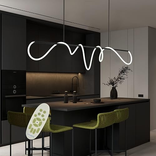 Diossad Led Pendelleuchten Esstisch Dimmbar,Pendant Light Fixtures Mit Fernbedienung,Moderne Linear Design HäNgeleuchte,Esstischlampe HäNgend HöHenverstellbar FüR küche (Schwarz, L 120cm)