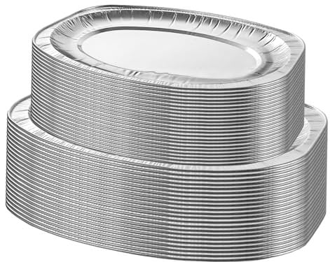 MEIDIV 30 Pack Foil Platters for Party Food, Aluminium Foil Trays Serving Platter for Parties, Oval Silver Trays Plates for Food Serving, Buffet (14inch, 17in)