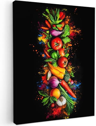 MuchoWow© Impression sur Toile Decoration Murale Peinture 30x40 cm Tableaux Art Décoratif Muraux Décoration Chambre Légumes - Nourriture - Herbes - Graffiti - Cuisine