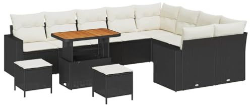 vidaXL Garten-Sofa-Set 12 pcs Schwarz und Creme 90 x 55 x 71 cm, Garten und Terrasse, Moderne Möbel, abnehmbare Kissen, Loungeset, Rattansofa, Sommer Entspannung!