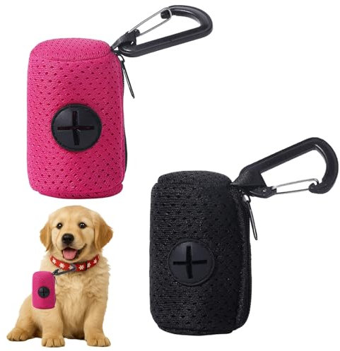 2 Stück Kotbeutelspender, Hundekotbeutelspender, Hundekotbeutelhalter in Schwarz und Rot, Leicht und Kompakt für Spaziergänge, Wanderungen und Tägliches Gassigehen