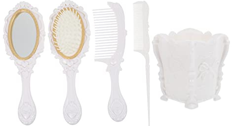 OATIPHO Vintage 5 Stück Haarbürsten Mit Entwirr Kamm Flexible Borsten Weißer Bürstenhalter Für Nasses Trockenes Haar Schmuck Und Kosmetik Organizer