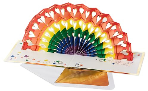 Hallmark 3D Pop Up Birthday Card, Rainbow Design, Pride, LGBTQ+, Support | 14.2cm x 34.4cm x 11.9cm, Gold Foil, Laser-cut Design, White Envelope, Perfect for Birthday, Pride, Any Occasion