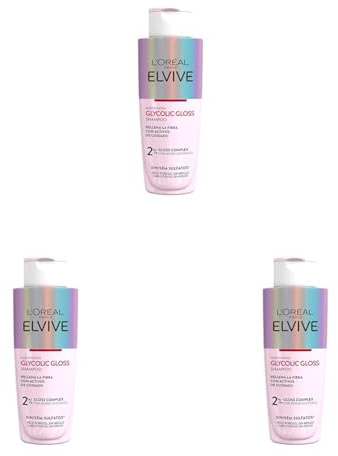 L'Oréal Paris Elvive Glycolic Gloss Shampoo mit Glykolsäure, weiches und glänzendes Haar (Packung mit 3)