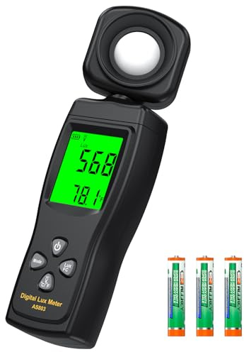 Digital Illuminance Light Meter, 0~200,000 Lux Range with 180º Rotating Sensor Light Meter Foot Candles, Backlight LCD Display, Handheld Light Meter for Plants, Photography, Indoor, Film Camera