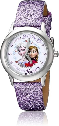 Disney Die Eiskönigin Uhr für Mädchen 4–7 – Prinzessin mit Charakter-Zifferblatt – tolles Geschenk für Kinder – silberne Lünette und funkelndes lila Lederarmband – Kaufen und erhalten Sie 1 kostenlose