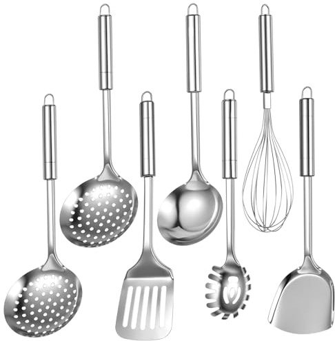 6 Pz Set Utensili Cucina Acciaio Inox, Mestolo Cucina, Schiumarola, Spatola, Cucchiaio da Cucinas, Frusta, Mestolo Acciaio iInox