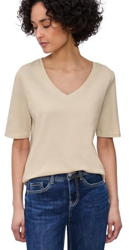 Street One Basic T-Shirt mit V-Neck in Unifarbe Smoke beige 40