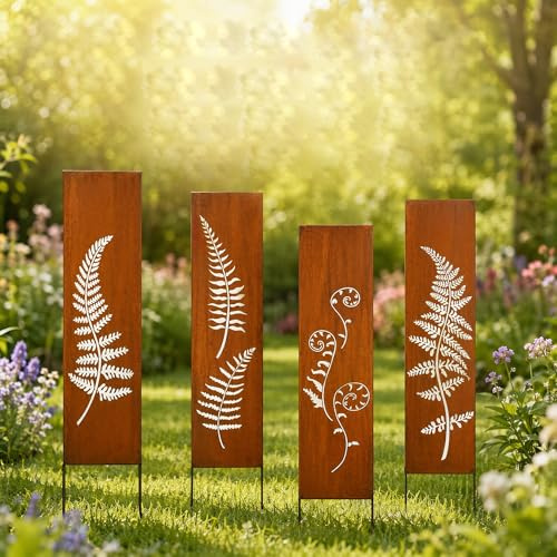 Gartendeko für Draußen Wetterfest Gartenstecker 11cm x 44 cm Sichtschutz Garten Edelrost Rostige Gartendeko Vintage Frühlingsdeko Draussen Sichtschutzwand