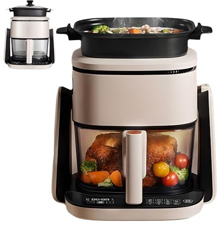 Air fryer Oven with 360° Flip Technology, 4L Basket & 1L Fry Pan for Air Frying, Roasting, and Keeping Food Warm - Space Saving Design for Modern Kitchens