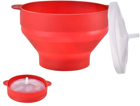 Bol De Palomitas Microondas – Pøpper De Silicona Plegable Con Tapa & Asa | Máquina Ďe Palomitas Reutilizable Para Cocina | Accesorio Đe Horno Resistente Al Calor