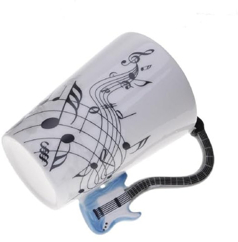 Kompassswc Lusitig Kaffeetasse mit motiv henkel Keramiktasse Musik Teebecher Musiktasse Teetasse Musiknoten bedruckt Musiklieber Winter Geschenk 0,3L (Blau Gitarre)