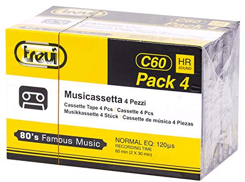 Trevi C 60 HR Confezione 4 Musicassette Audio da 60 Minuti (30 min per lato), Normal EQ 120 µs, Nastro Magnetico per Registrazioni e Ascolto Vintage, Massima Compatibilità con Registratori e Stereo