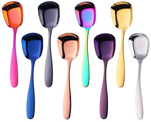 Do Buy 8 Colores Cuchara sopera cuchara Acero Inoxidable Cuchara postre Cuchara Cuchara de pastel 8 piezas