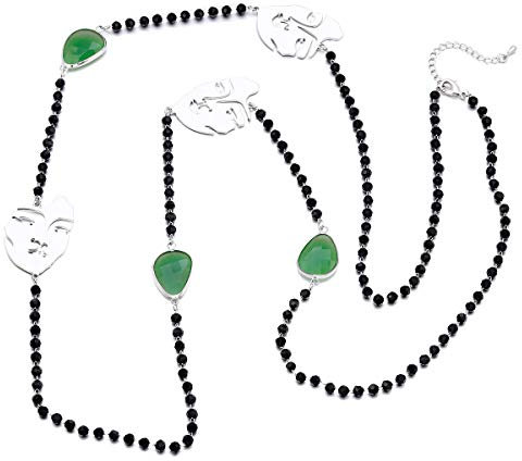 Collana di filo per donna, collana di perline di dichiarazione Collana a catena lunga in argento Collana di Boho viso e pendente in cristallo per regalo per ragazze (Verde)